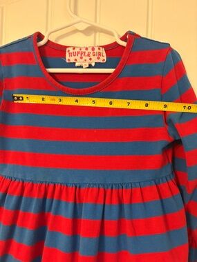 Ruffle Girl Red & Blue Striped Casual Kids Dress
